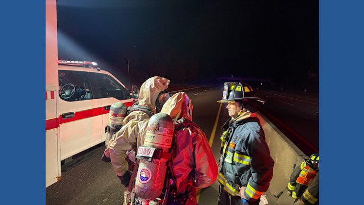 Residents urged to shelter in place, road closed after chemicals spill onto Clark County street