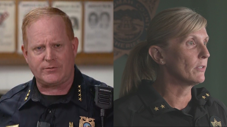 Portland law enforcement leaders make statements after meeting with Homeland Security Secretary Kristi Noem