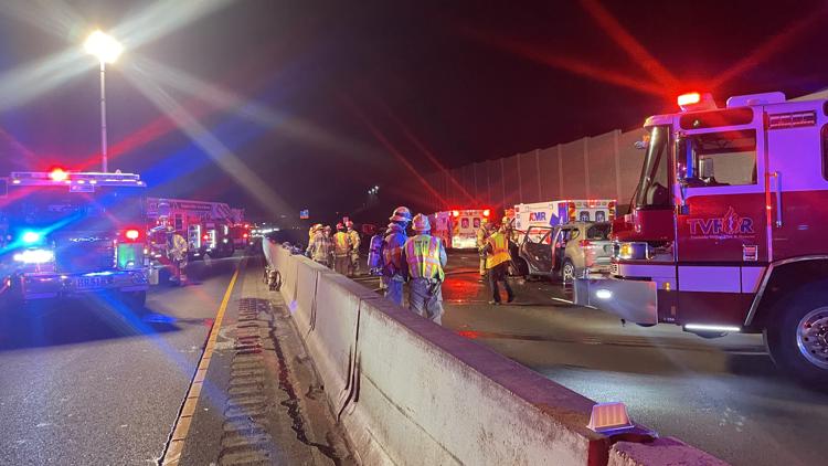 4 hospitalized after crash, vehicle fire on southbound Highway 217 in Tigard