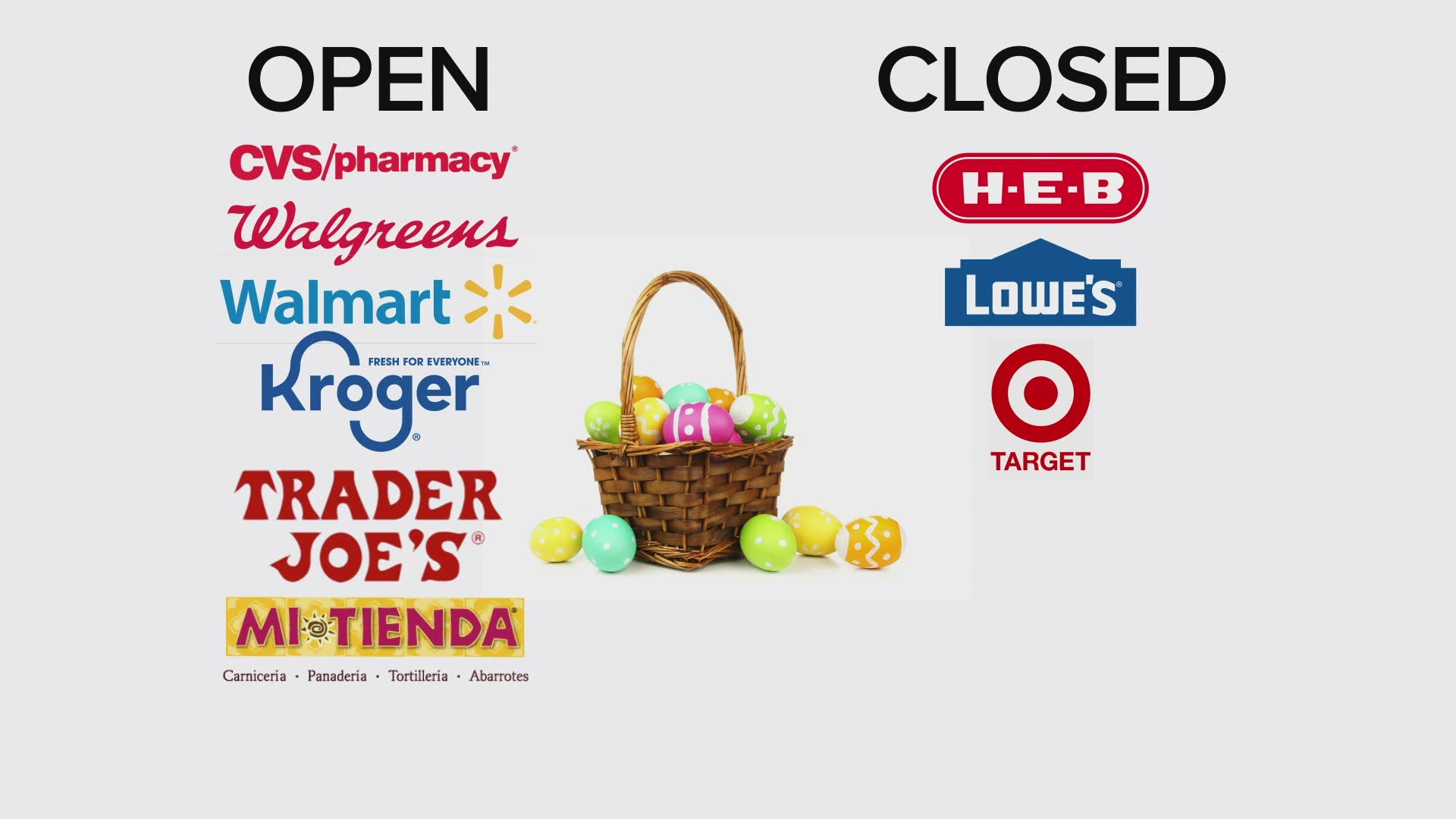 Easter Sunday has returned! Here's what stores will be open and which will be closed in observance.