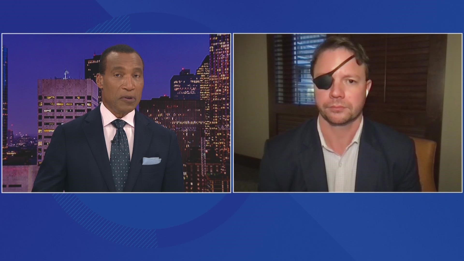 Rep. Crenshaw lost his right eye to an IED in Afghanistan.