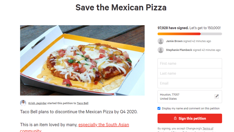 More than 100,000 people sign petition to save Mexican Pizza at Taco Bell