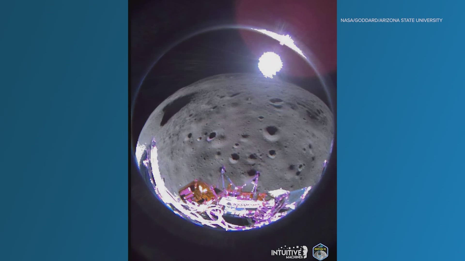 Intuitive Machines said the lander captured the image approximately 35 seconds after pitching over during its approach to the landing site.