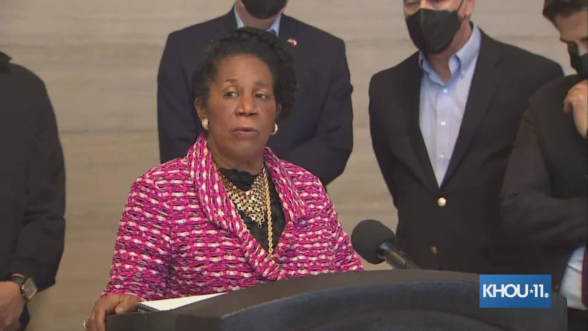 Rep. Sheila Jackson Lee was joined by several officials to address the Russian invasion of Ukraine.
