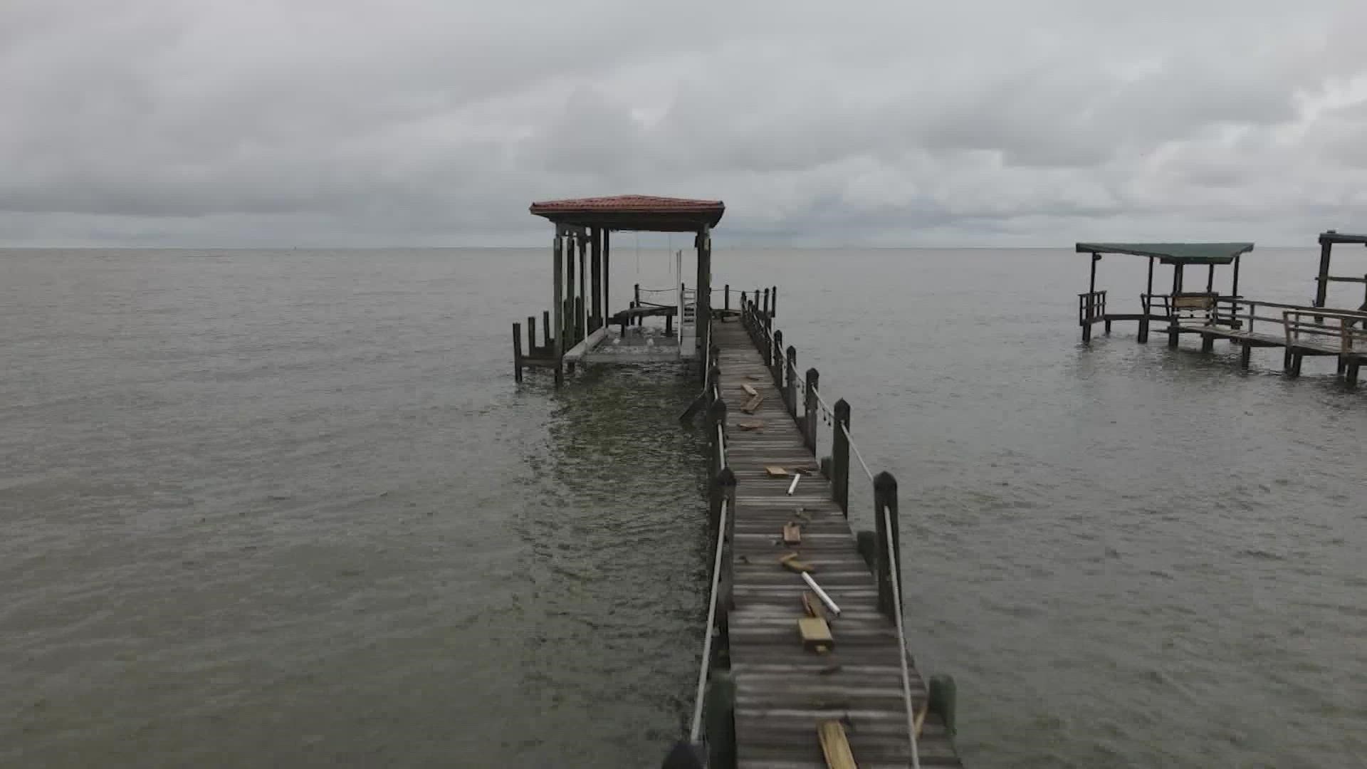 The storm surge from Nicholas flooded restaurants and businesses in Clear Lake Shores and wiped out a lot of piers there and in nearby Kemah.