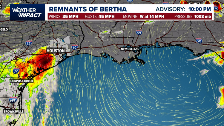Bertha weakens to a trough in Texas
