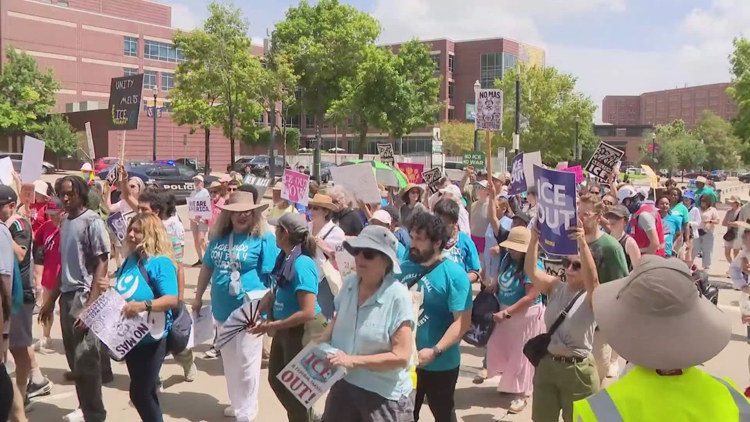 Lorenzo Salgado’s son vows to keep fighting for justice as supporters march through downtown Houston