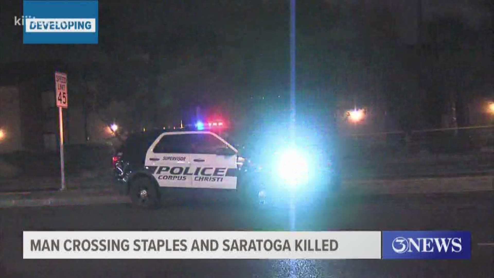 First responders were called to an accident involving a pedestrian just after 7:30 p.m. Monday near the intersection of Staples Street and Saratoga Boulevard.