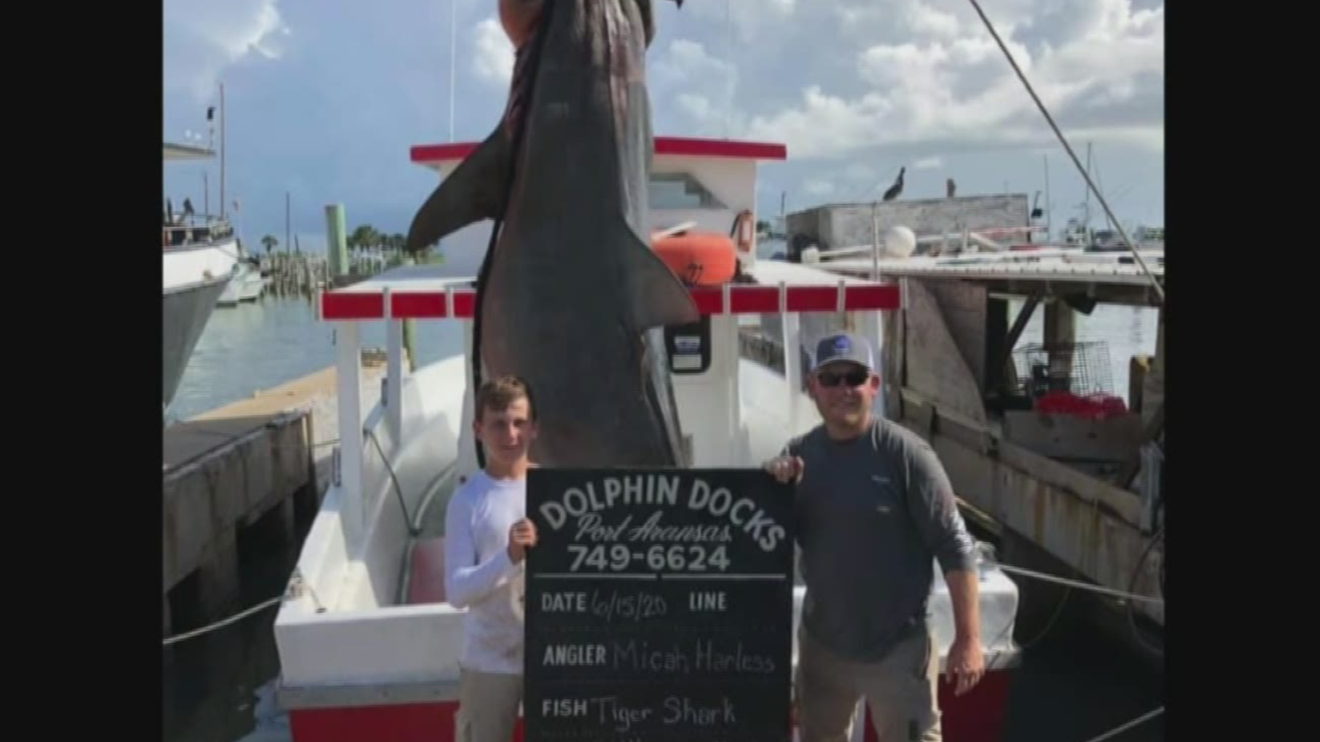 Micah Harless from Weatherford, TX, caught it foot while aboard the Dolphin Charter boat.