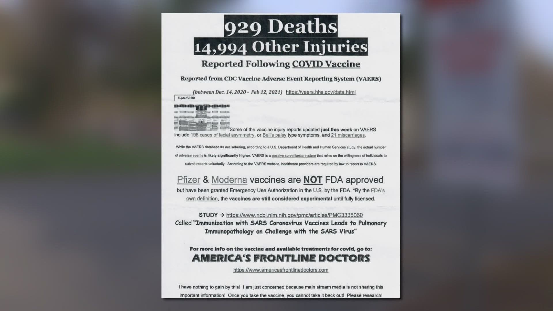 Flyers spreading false information about COVID19 vaccine