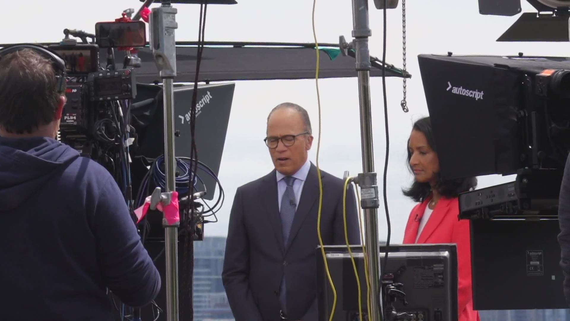 KING 5's Chris Cashman caught up with NBC Nightly News host Lester Holt and his crew as they prepared to broadcast from Seattle on Thursday, May 20, 2021.
