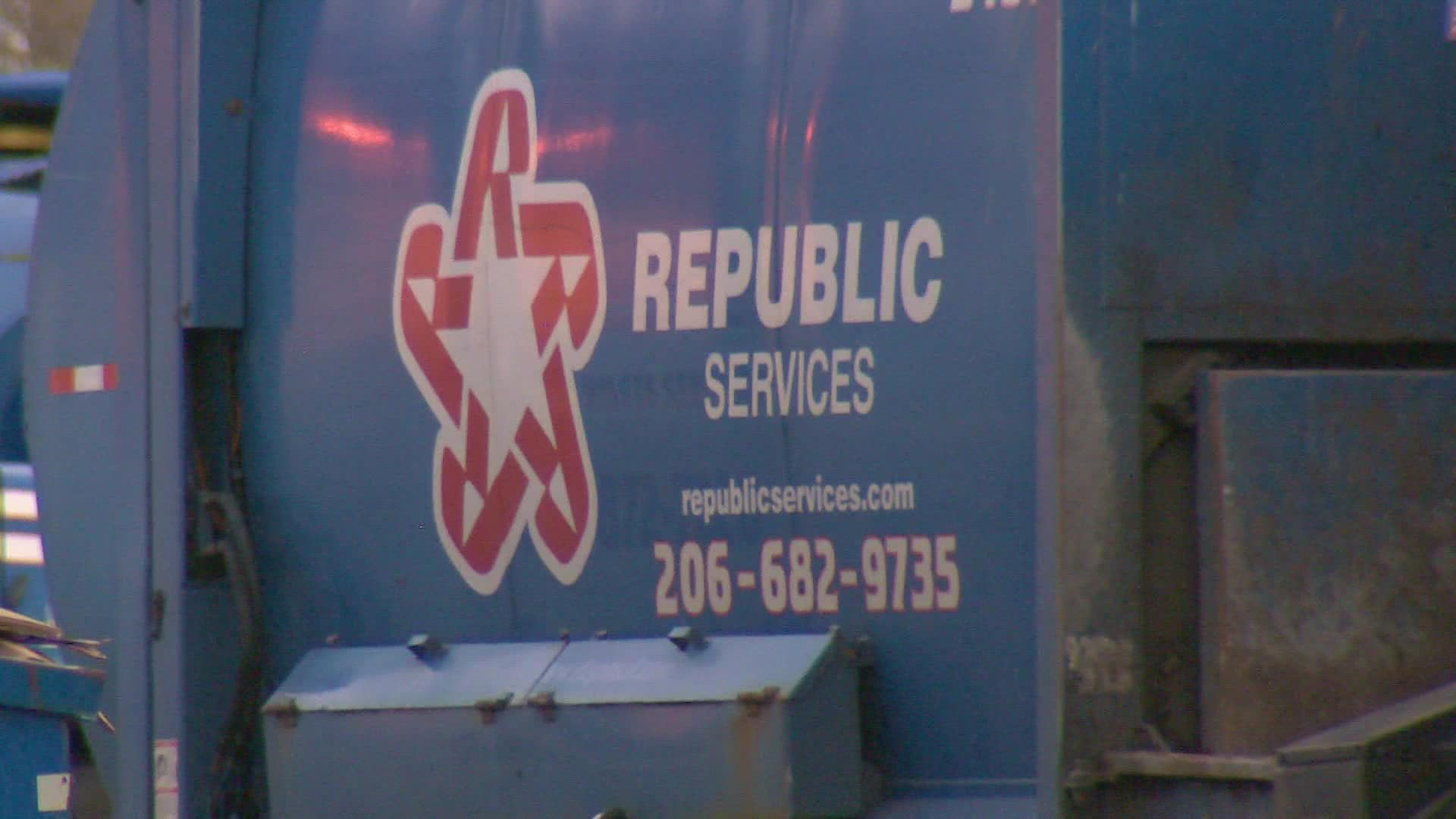 Republic Services drivers in the Seattle area went on a "work stoppage" to support drivers striking in San Diego.