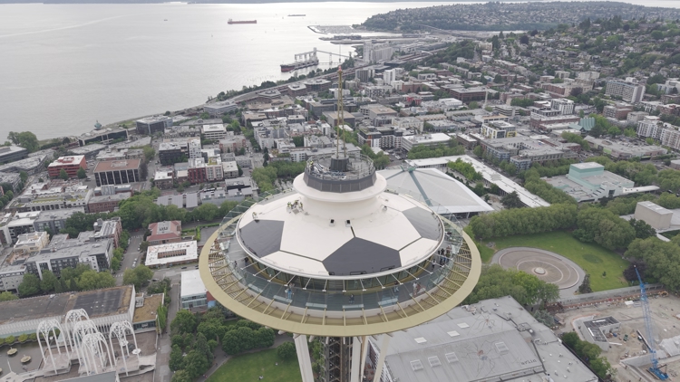 Space Needle transformed into giant soccer ball ahead of FIFA World Cup 2026
