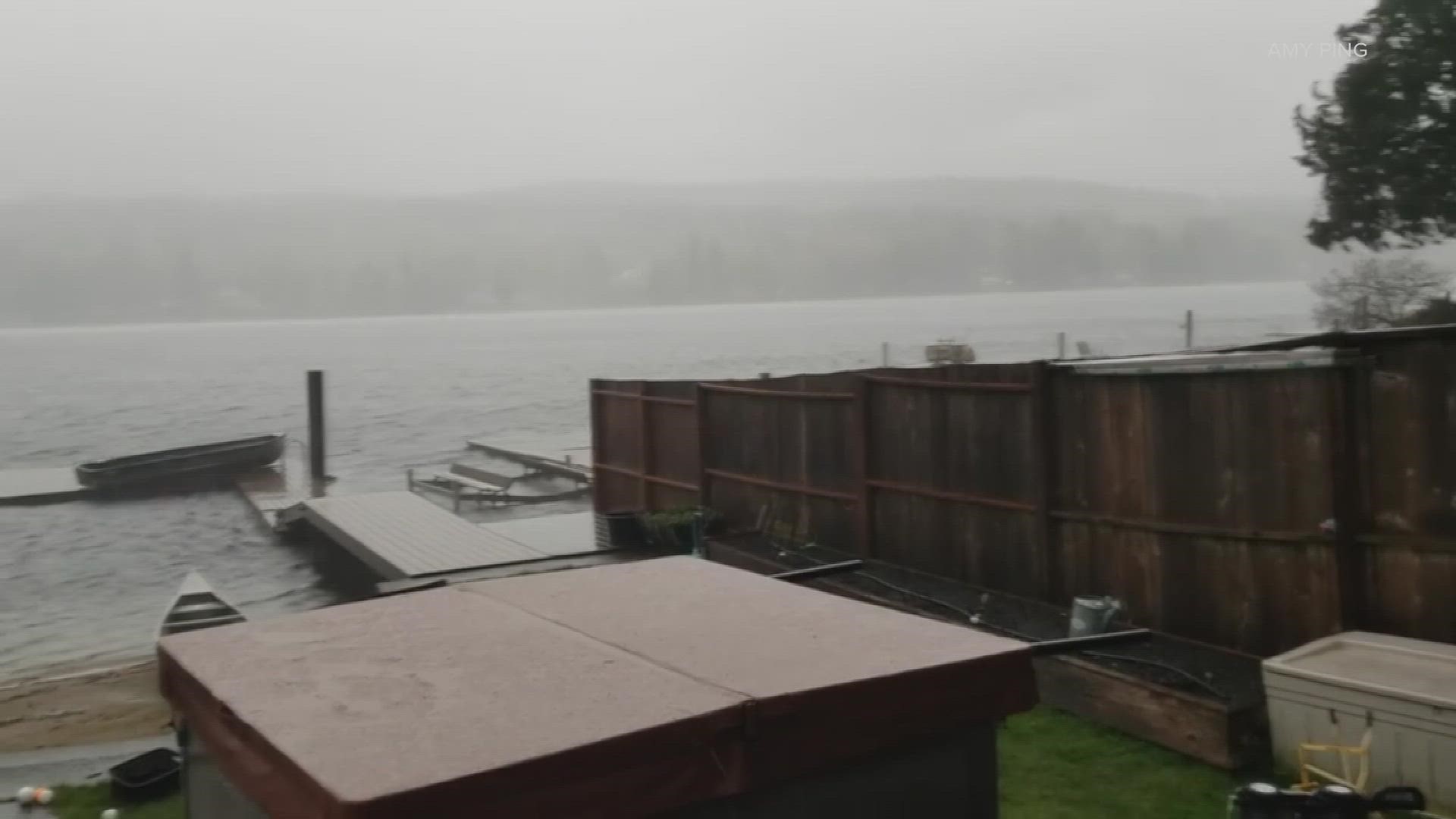 The waterspout damaged three boats but dissipated quickly when it hit the shore, according to the National Weather Service.