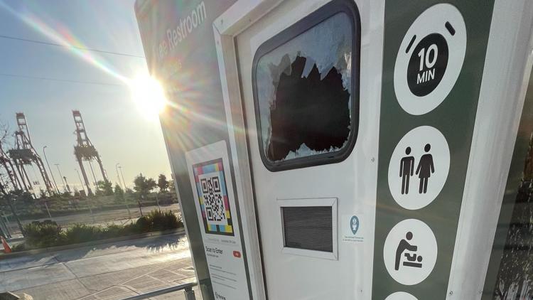 Seattle public restroom pilot faces first test after window shattered near Lumen Field