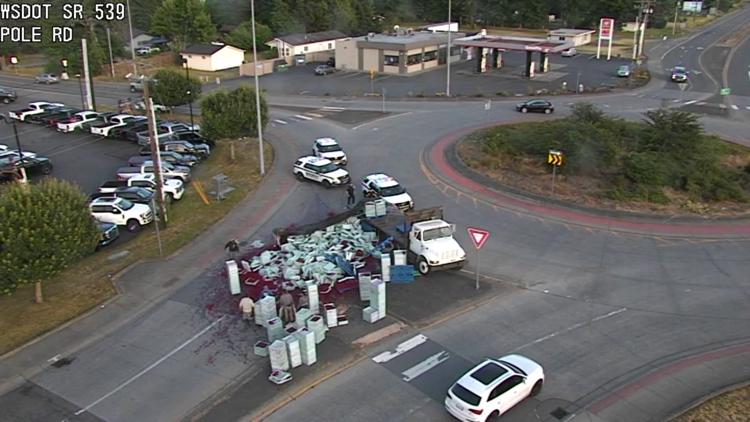 Traffic jam: berry spill at roundabout in Lynden closes lanes