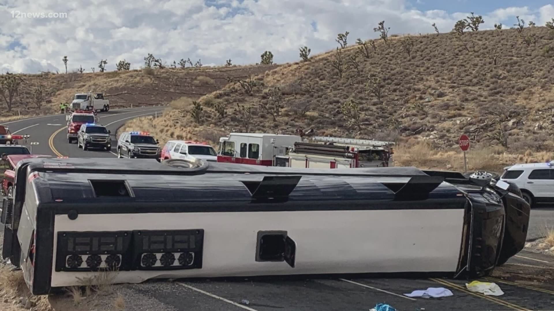 One person is dead and scores of others were injured after a tour bus heading towards the Grand Canyon crashed Friday afternoon.