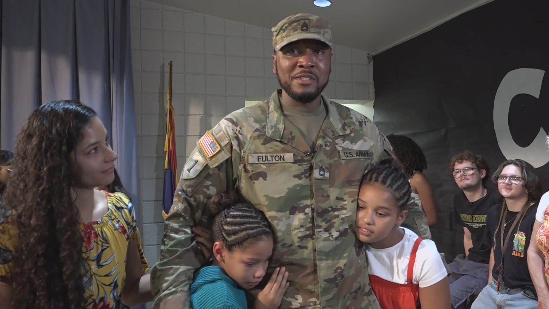 2 girls got the surprise of a lifetime when their dad, who had been deployed since September 2023 showed up to their school.