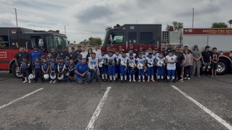 Jerseys gifted by firefighters helps10-year-old quarterback honor late father