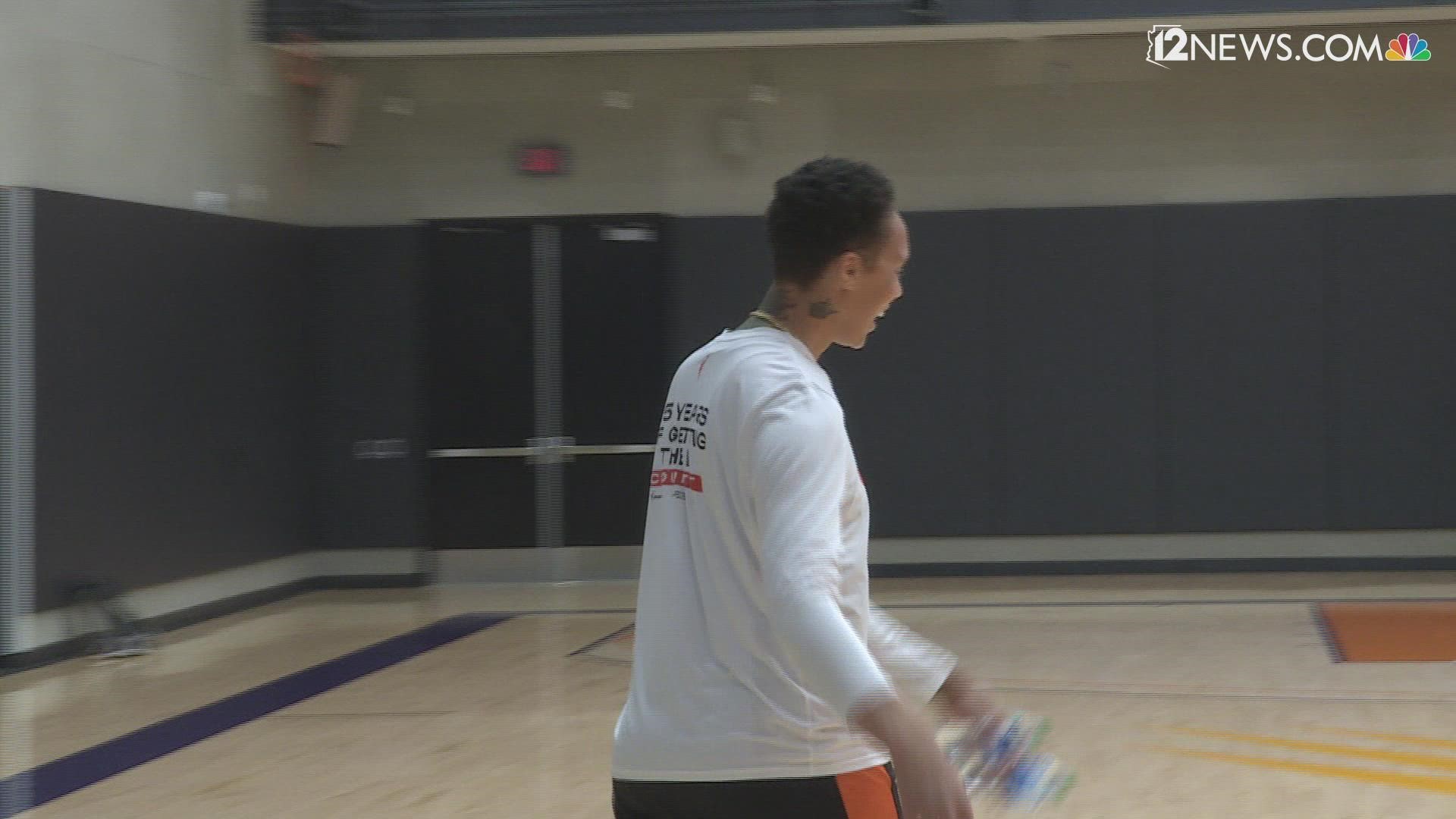 Griner was seen practicing for the first time since returning to the U.S. in December. This comes just days after re-signing with the Phoenix Mercury.