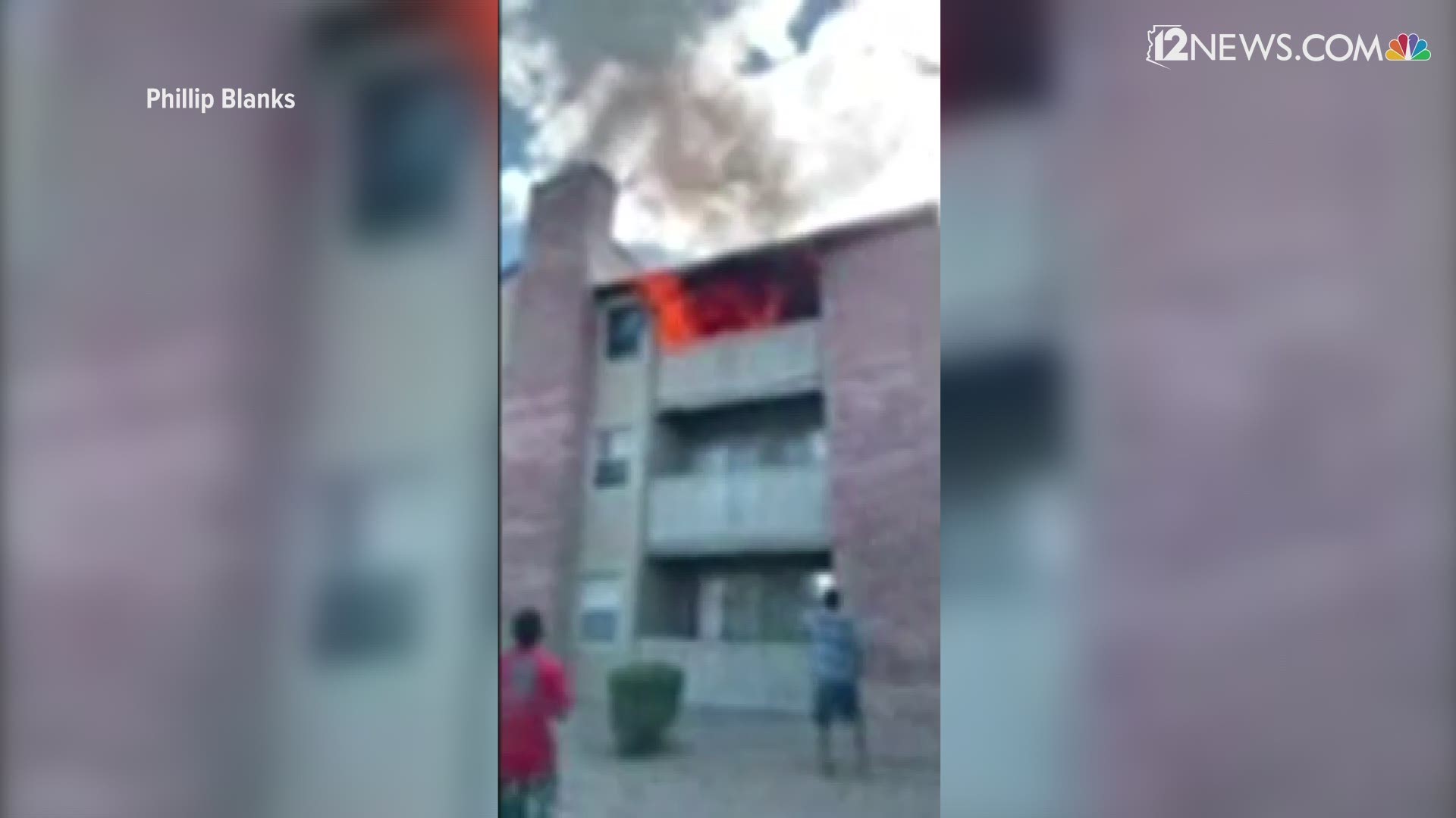 Video from an apartment fire in Phoenix shows a man catching a 3-year-old dropped from the burning fire. A man who caught the toddler is being hailed as a hero.