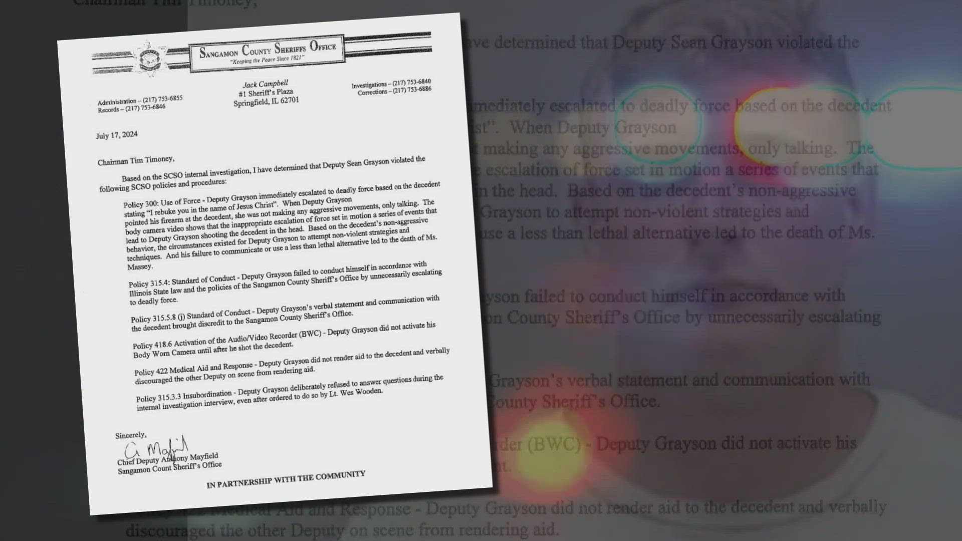 The I-Team has uncovered personnel files for sheriff's deputy Sean Grayson. He's the man charged with killing Sonya Massey in Sangamon County, Illinois.