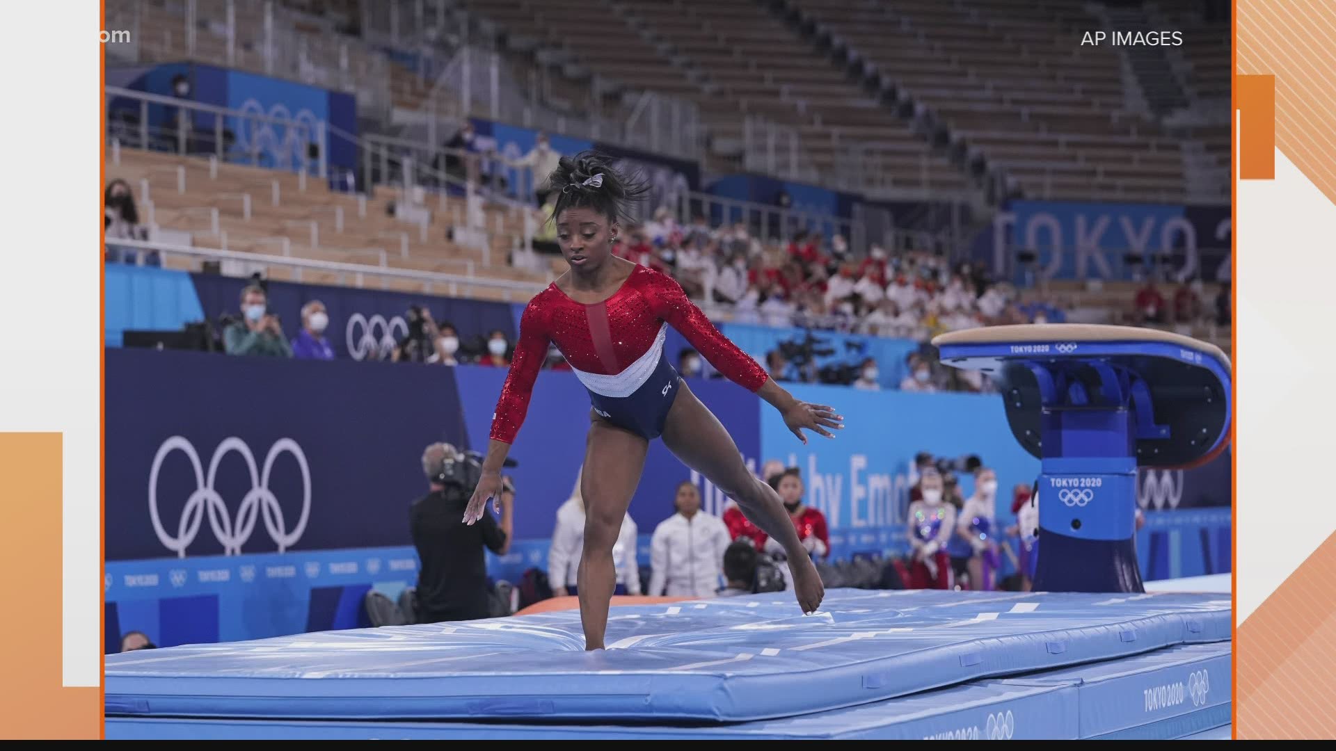 Reigning Olympic gymnastics champion Simone Biles is out of the team finals. It happened after a huddle with a trainer after landing her vault.