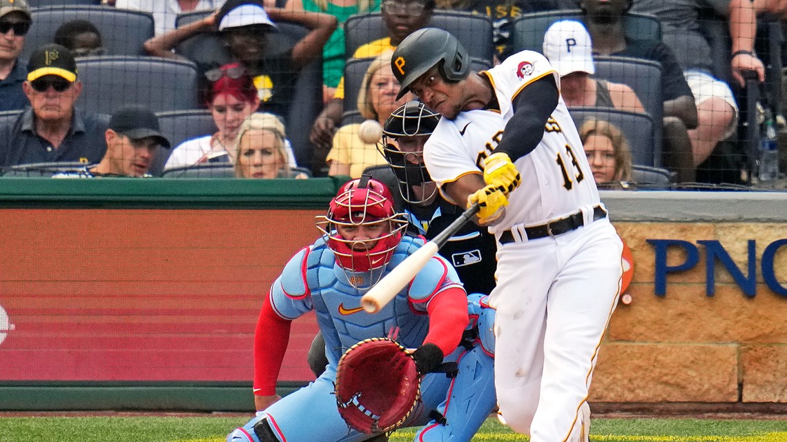 Pittsburgh Pirates' Andrew McCutchen expresses surprise with his