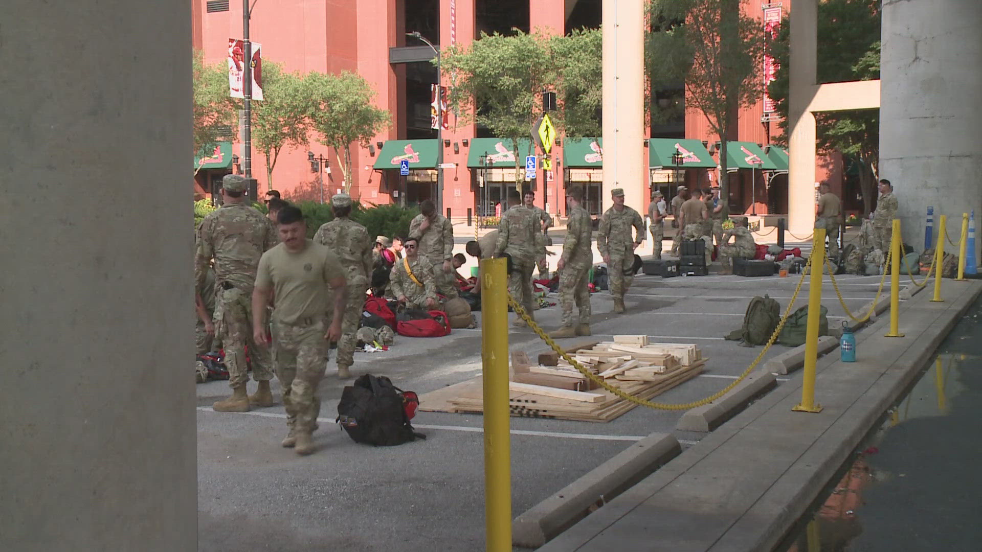 Local first responders are training near Busch Stadium with the National Guard. The teams are using actors and props to add more realism to the drills.