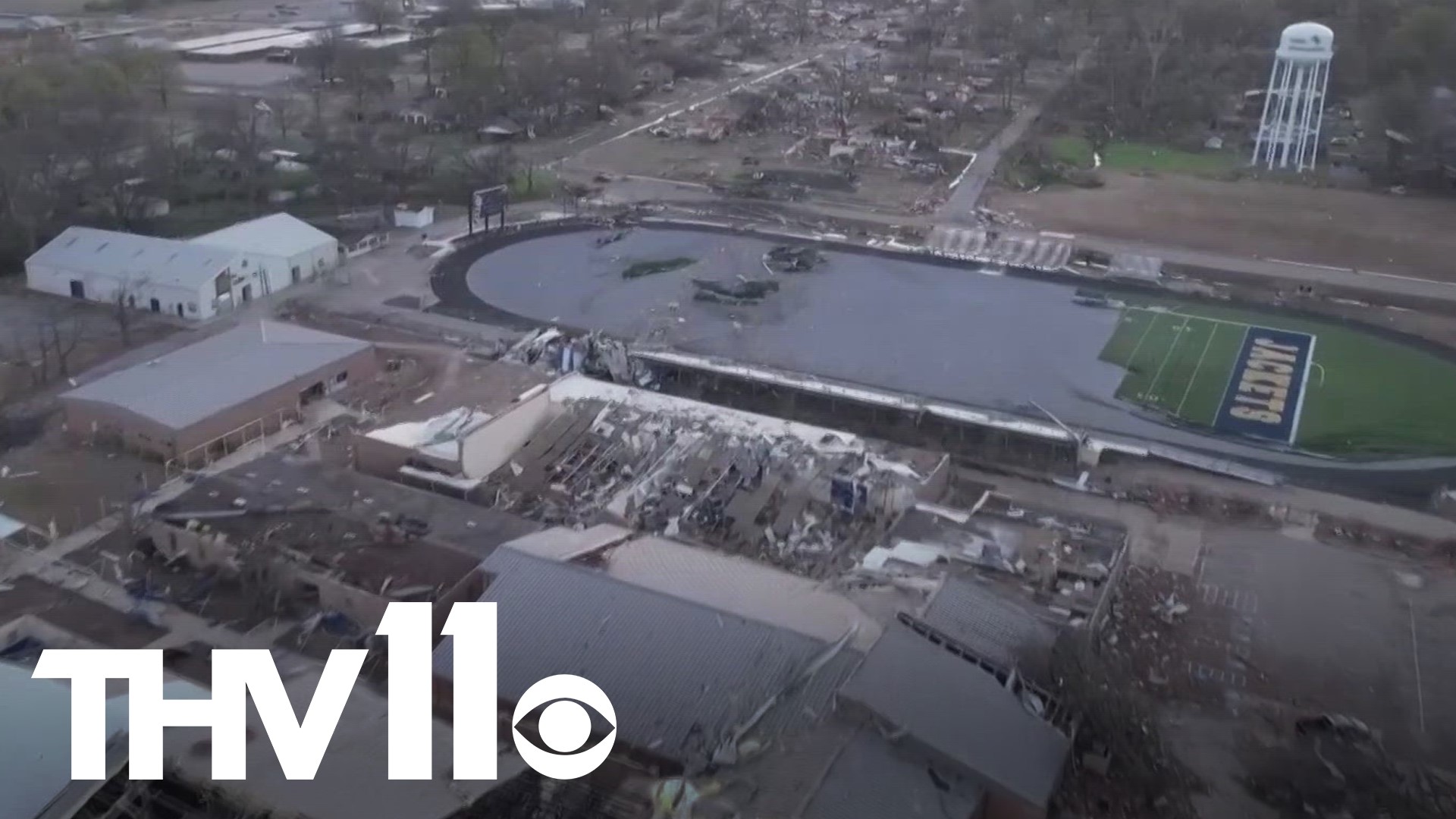 Four people were killed in the town of Wynne, Arkansas during the storms and the high school was destroyed.