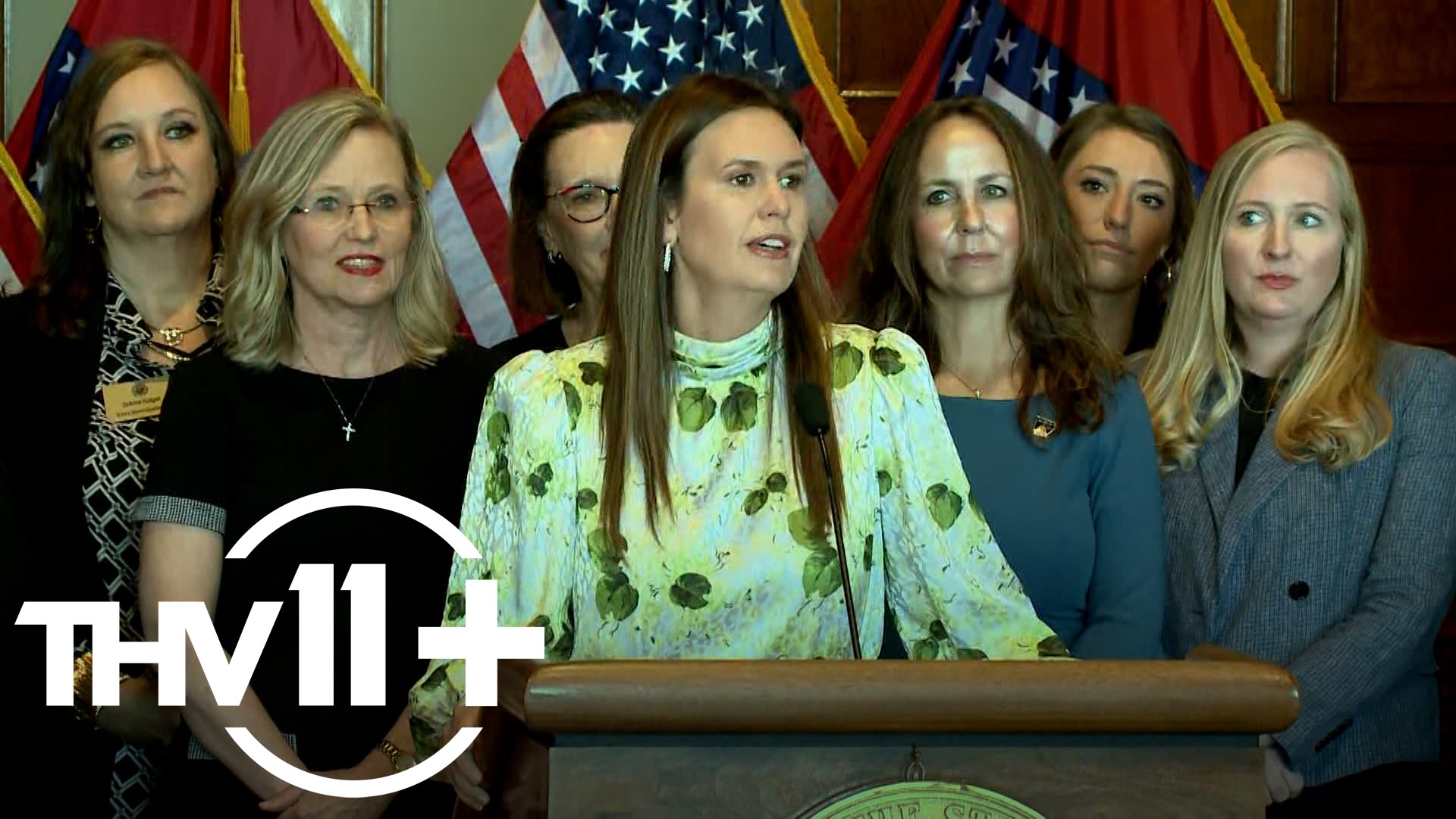 Gov. Sarah Huckabee Sanders signed an executive order to ban what she called "woke" and "anti-women" words from official Arkansas government business.