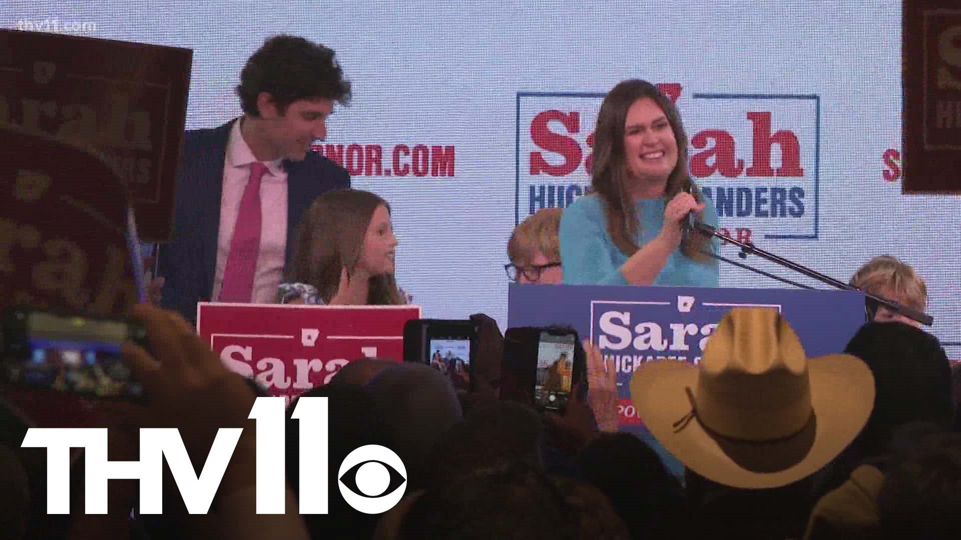 Arkansas governor candidate Sarah Huckabee Sanders announced on Friday that she is recovering after undergoing a successful surgery to treat thyroid cancer.