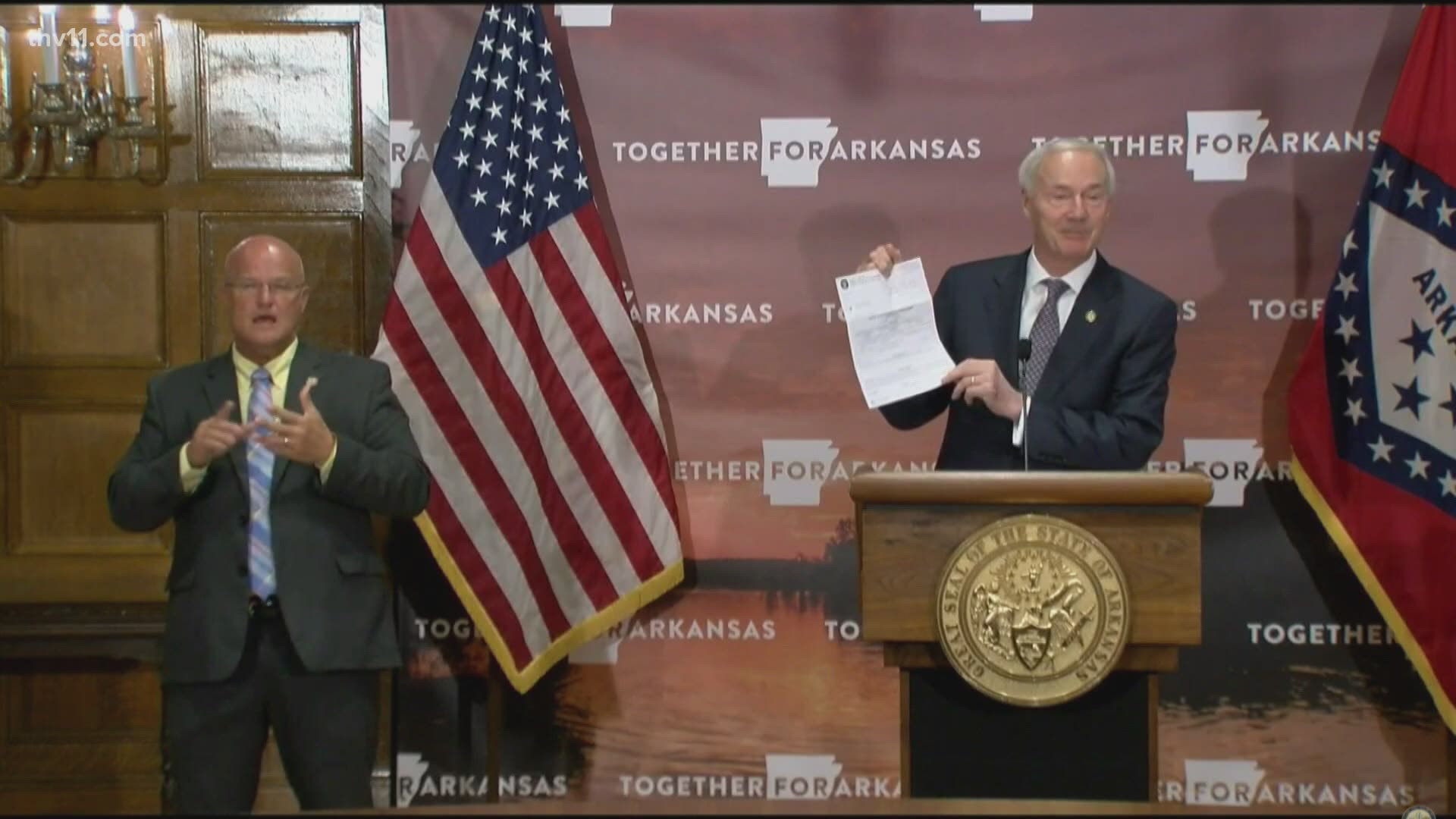 The Arkansas governor revealed that his name was used in an attempt to fraudulently claim unemployment benefits during the coronavirus pandemic.