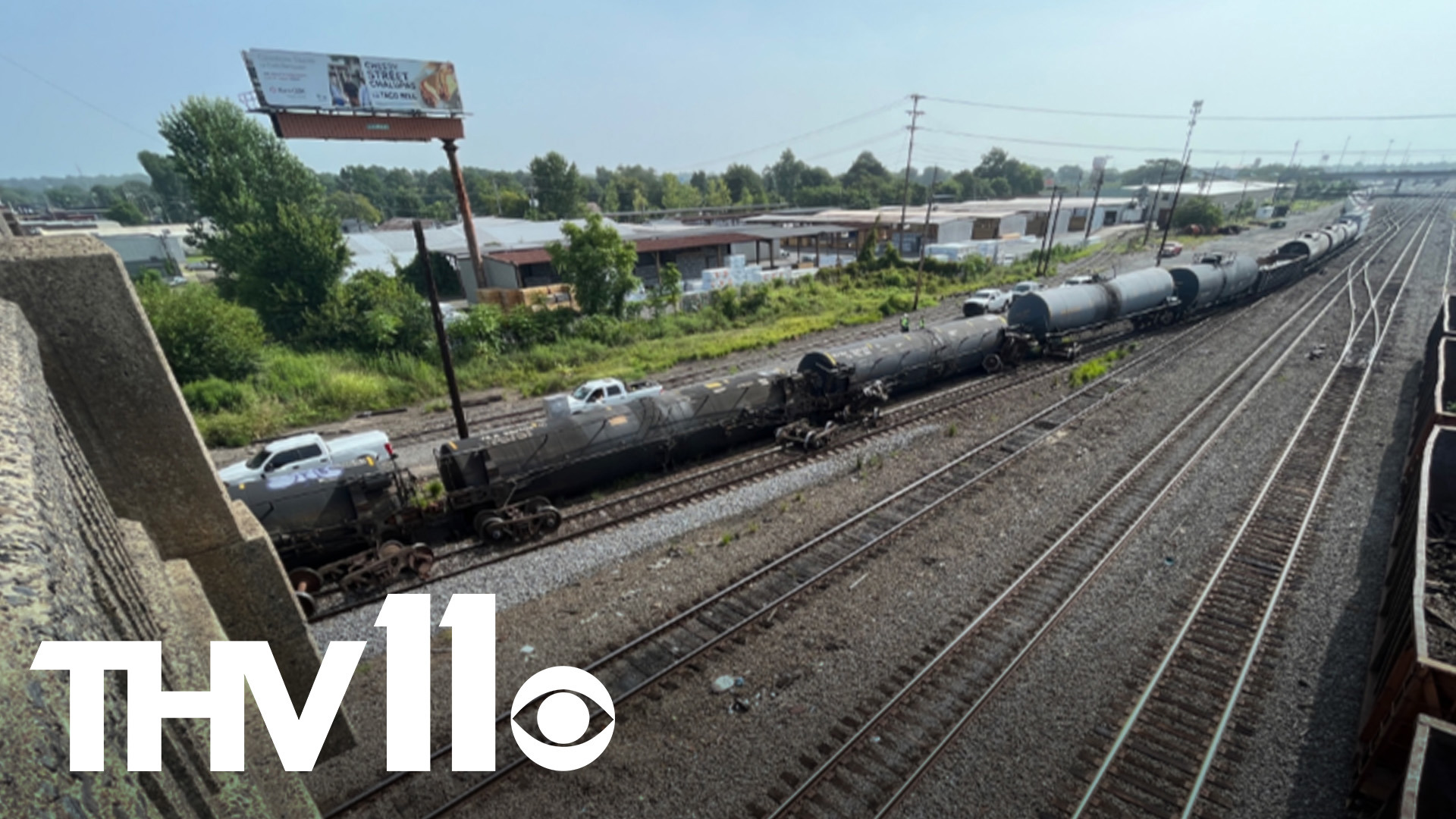 The North Little Rock Fire Department confirmed that 14 train cars were derailed near Doyle Venable and MacArthur Drive.