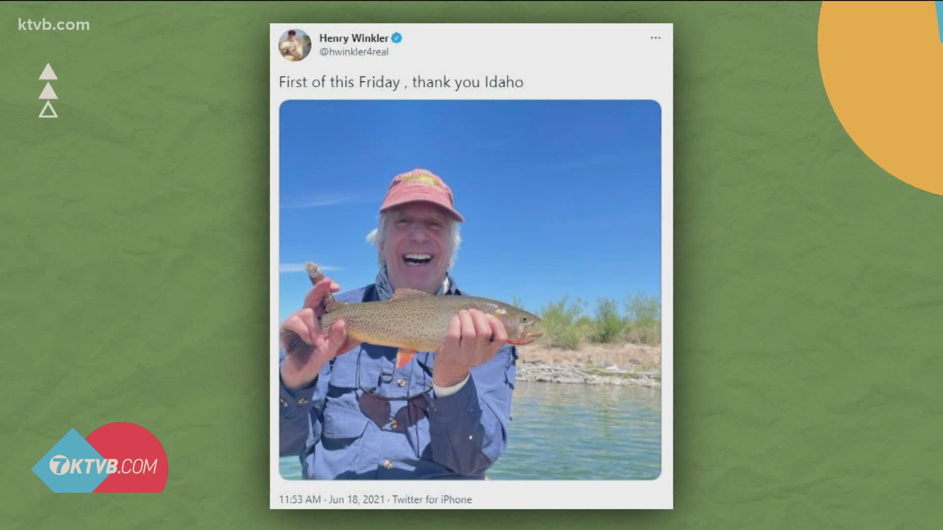 The actor who portrayed Arthur "Fonzie" Fonzarelli in 'Happy Days' and Dr. Saperstein in 'Parks and Rec' shared a photo of him fishing in Idaho's waters on Twitter.
