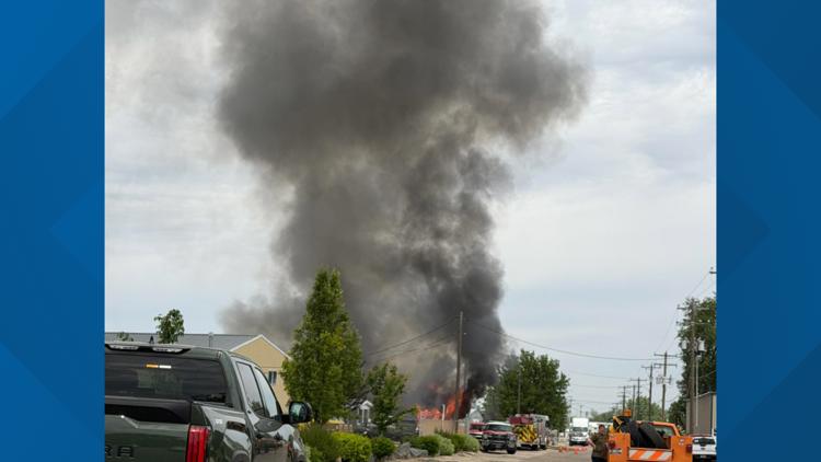 Nampa Fire Department conducting practice burn visible from I-84