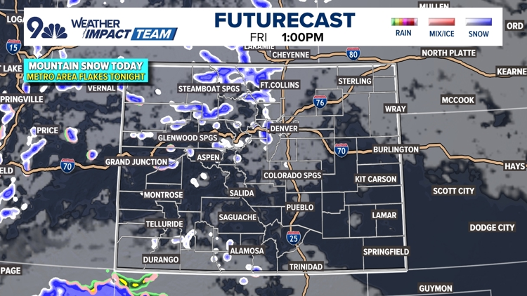 Mountain snow continues with metro area flakes likely later today