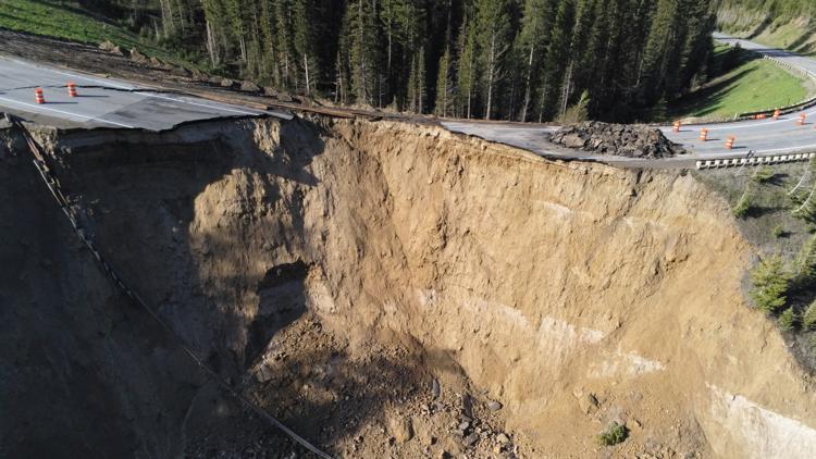 Large chunk of Teton Pass road collapses in Wyoming