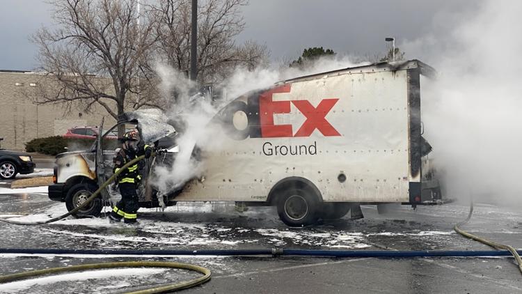 FedEx truck becomes engulfed in flames outside Aurora mall