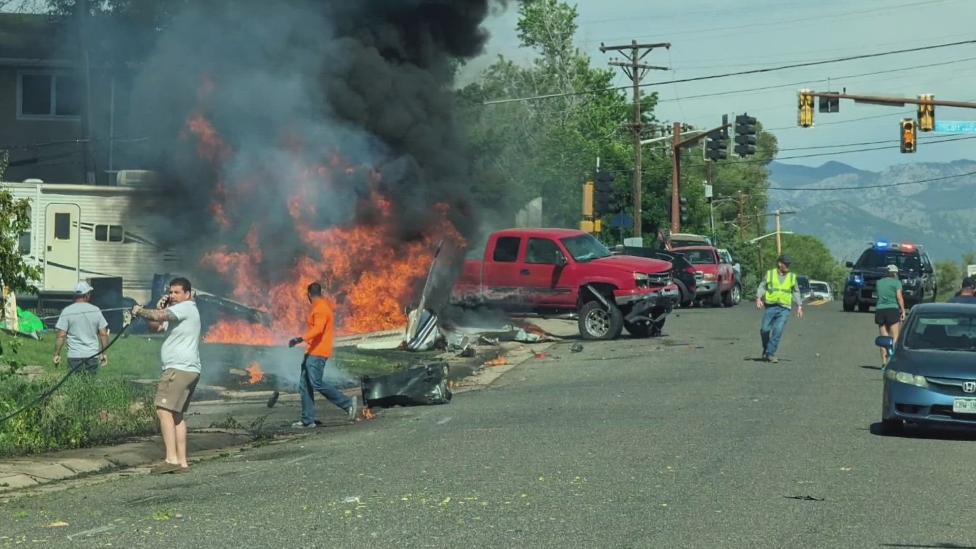 Four people were taken to a hospital after their airplane crashed and caught fire Friday morning in an Arvada neighborhood.