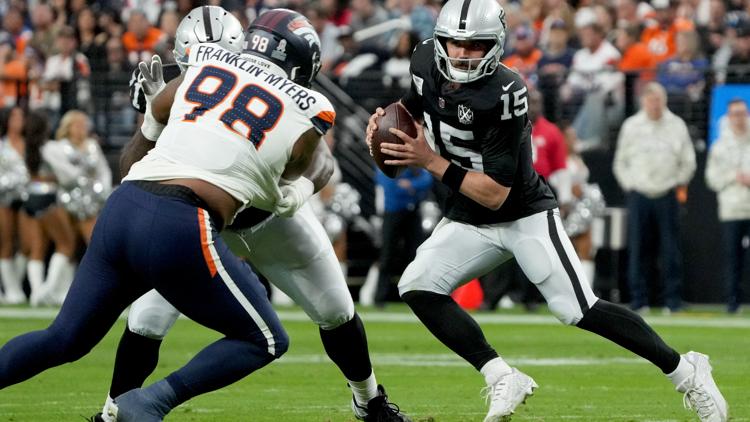 Raiders take surprising, 13-9 halftime lead on Broncos