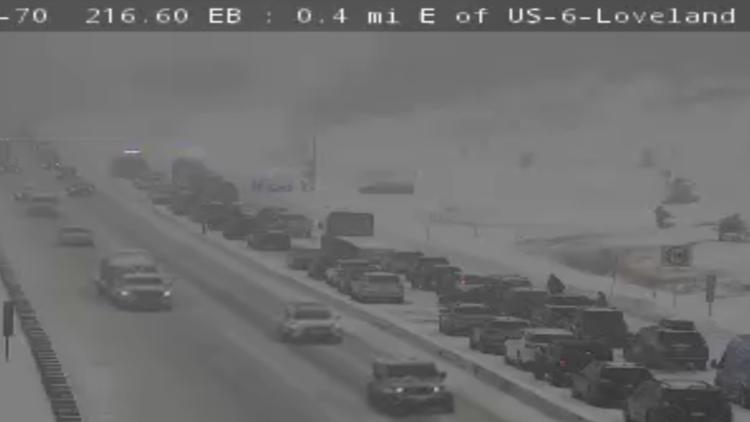 Winter storm conditions on I-70 makes road travel dangerous through mountains