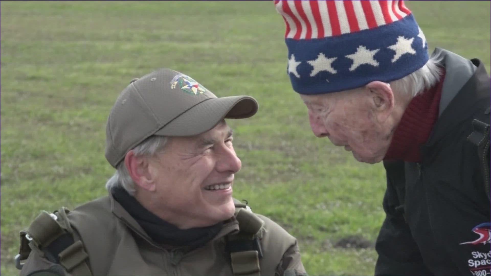 Texas Gov. Greg Abbott went skydiving in San Marcos on Monday. Joining him was 106-year-old WWII veteran Alfred Blaschke.