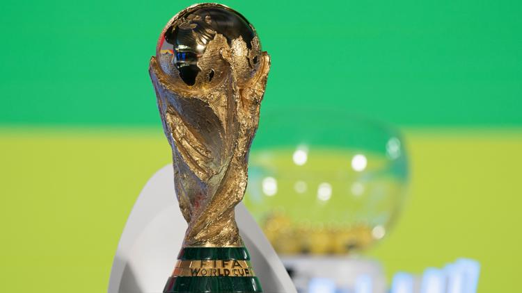 FILE - The World Cup trophy before UEFA Preliminary Draw for the 2026 FIFA World Cup in Zurich, Switzerland, Friday, Dec. 13, 2024.