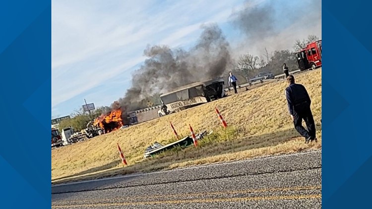 3 killed, 14 injured in fiery crash involving Texas school marching band bus