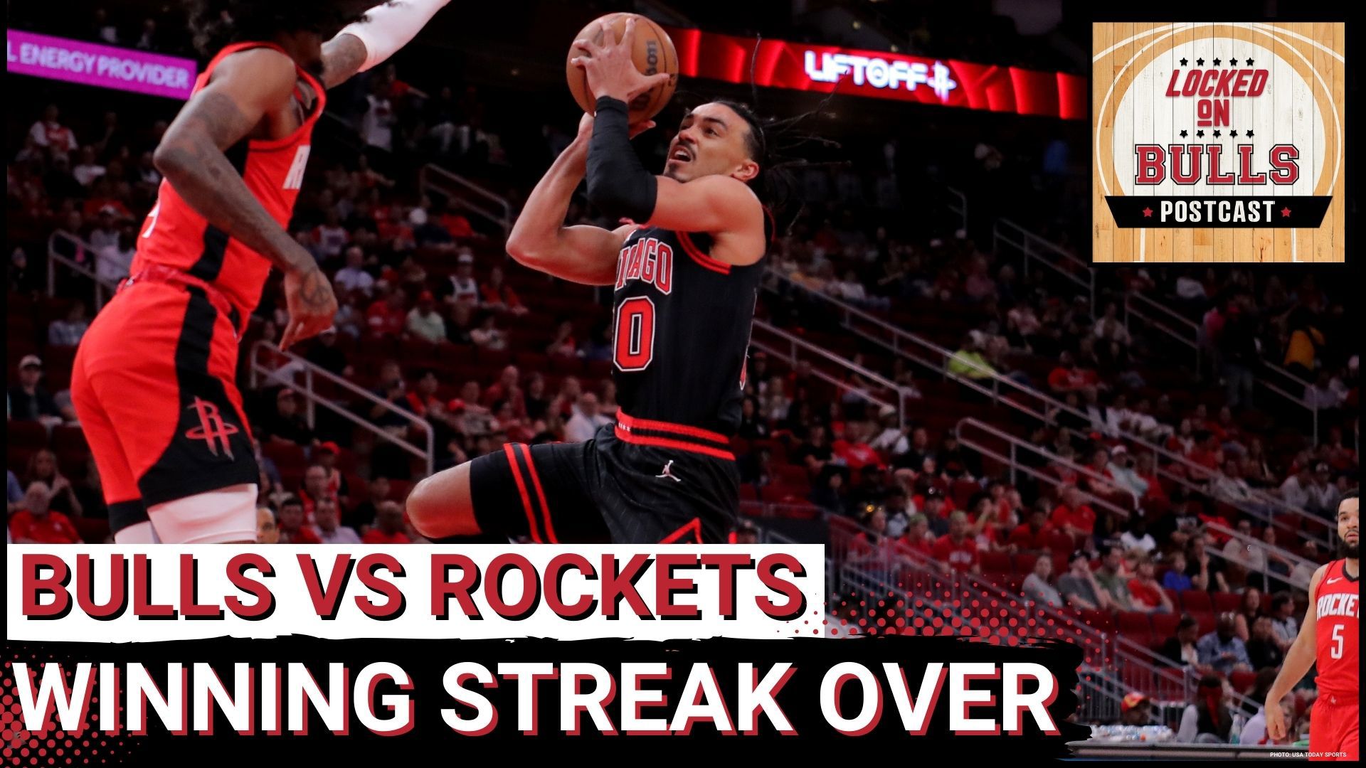 The Chicago Bulls 4 game winning streak ends at the hands of the Houston Rockets. Coby White went for 20 for his 8th straight game but was very inefficient in loss.