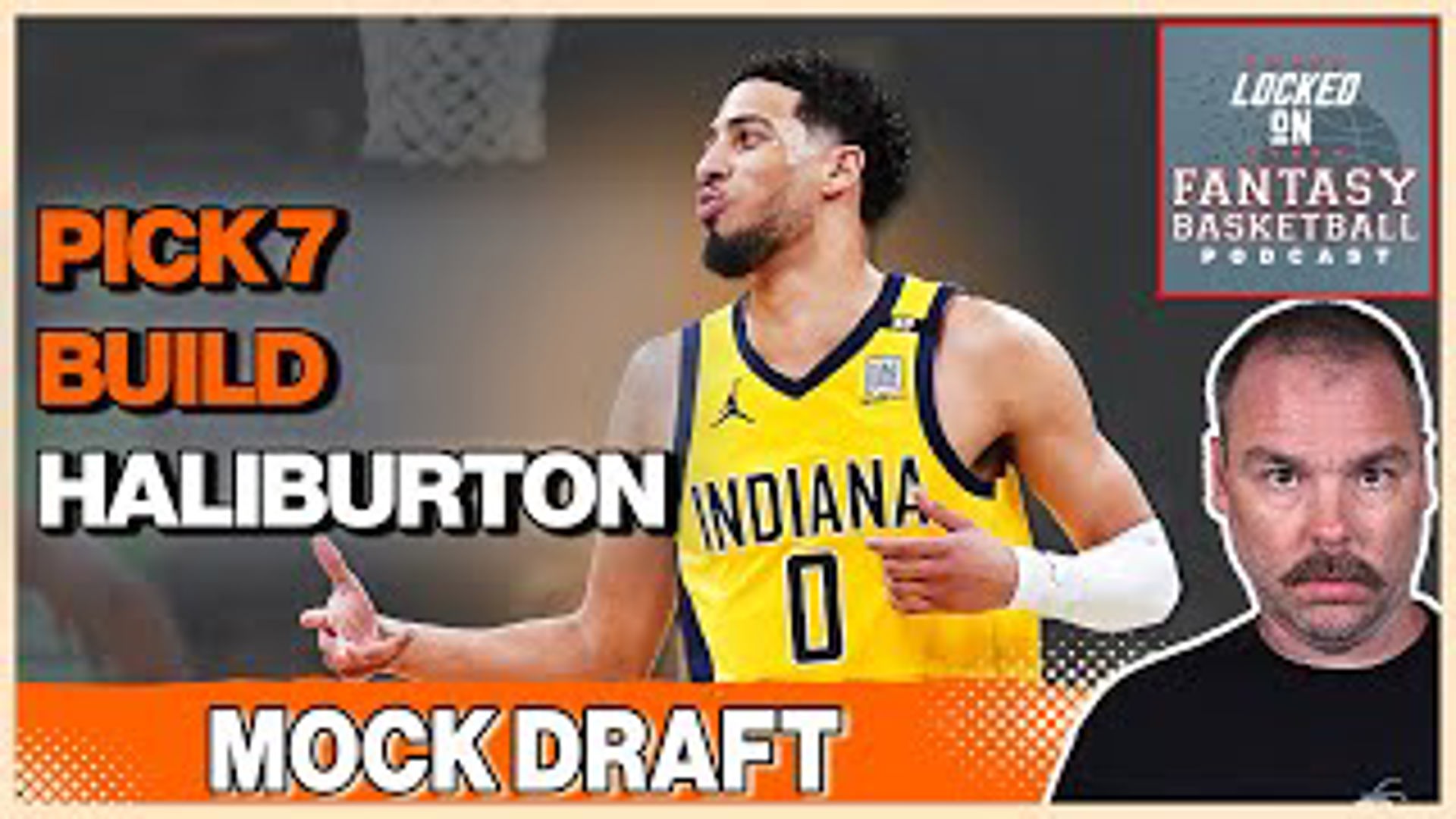 Josh Lloyd conducts a NBA Fantasy Basketball Mock Draft for a 9 cat head to head league, drafting from pick 7, starting with Indiana Pacers guard Tyrese Haliburton.