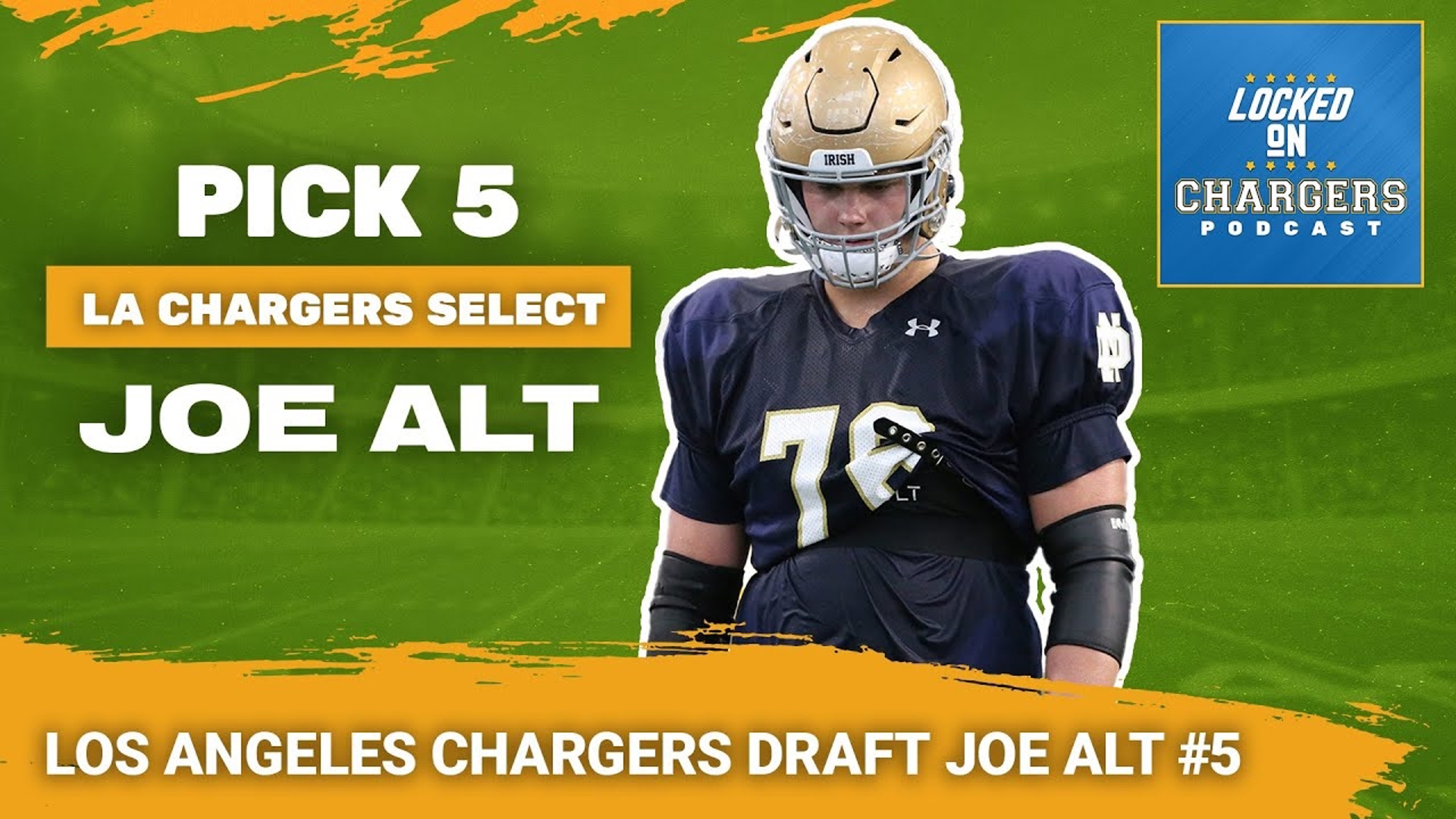 The Los Angeles Chargers have selected Notre Dame offensive tackle Joe Alt with the fifth overall pick in the 2024 NFL Draft.