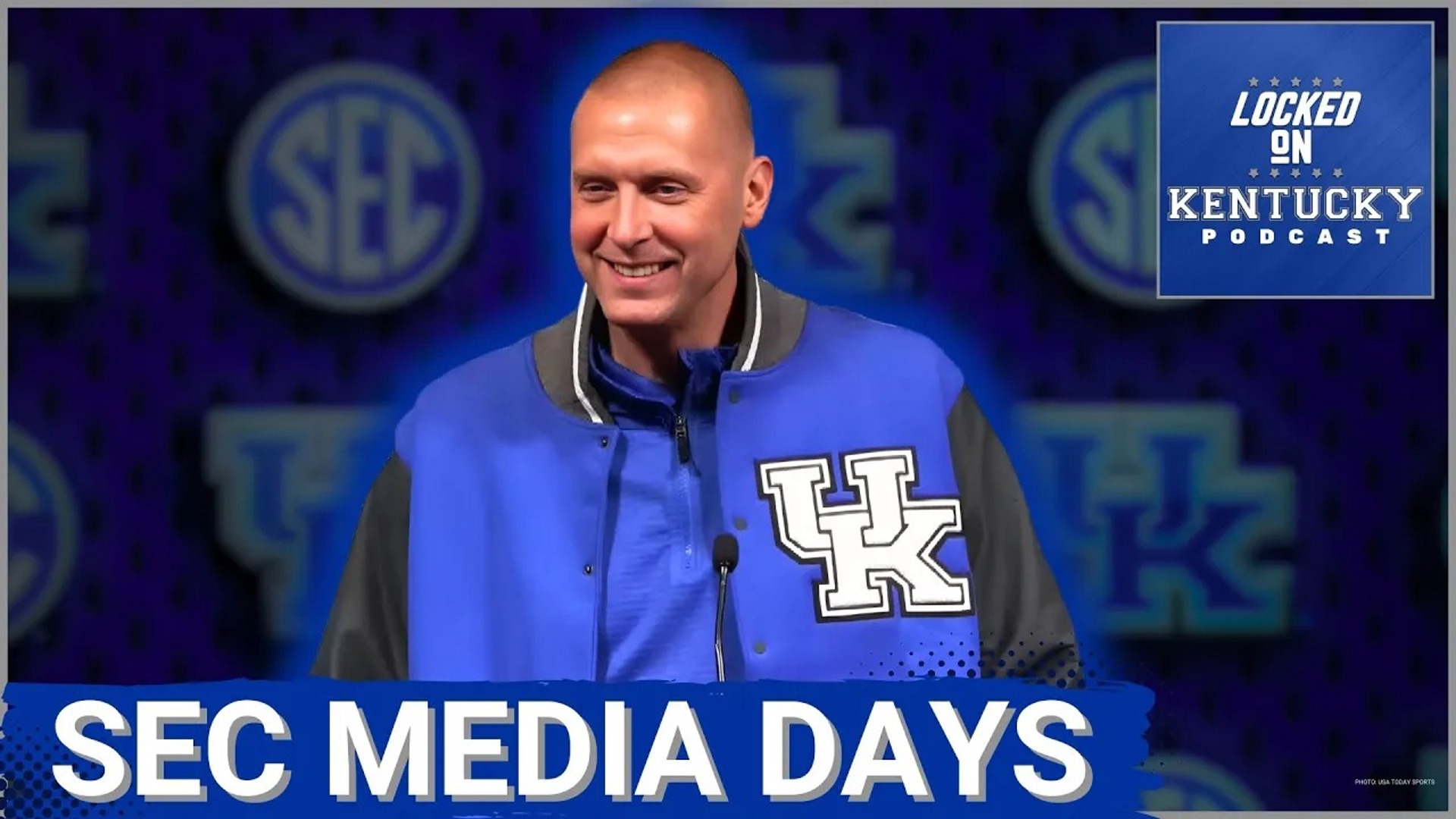 Kentucky basketball head coach Mark Pope speaks at SEC Media Days 2024.