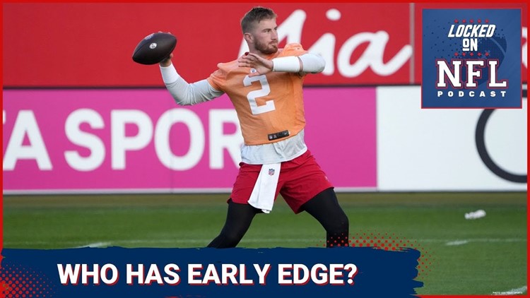 Who has the early edge in the Tampa Bay Buccaneers' QB battle between Kyle Trask, Baker Mayfield?